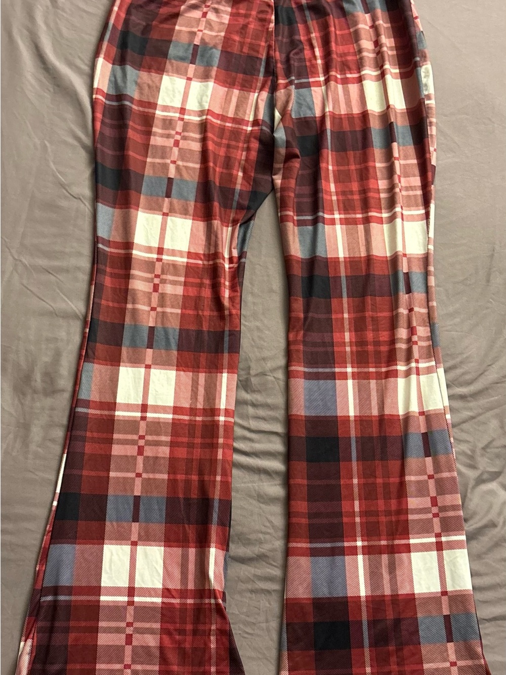 Red Plaid Tartan Flare Bell Bottom Pants Retro Y2K 70s